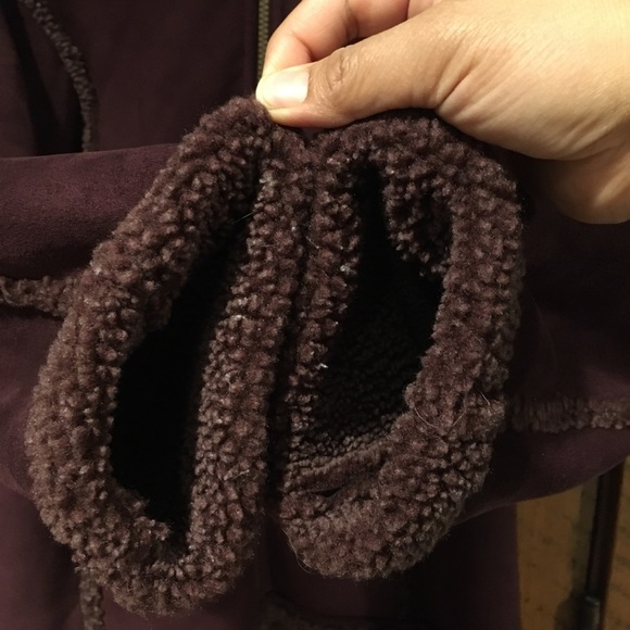 LL Bean Deep Plum Faux Sherpa Shearling Fleece Lined Hooded Coat Jacket - Picture 5 of 13